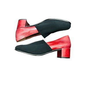 ABOUT ARIANNE Red Black Leather Block Heel Pumps Made In Spain Size 9 US (39 EU)